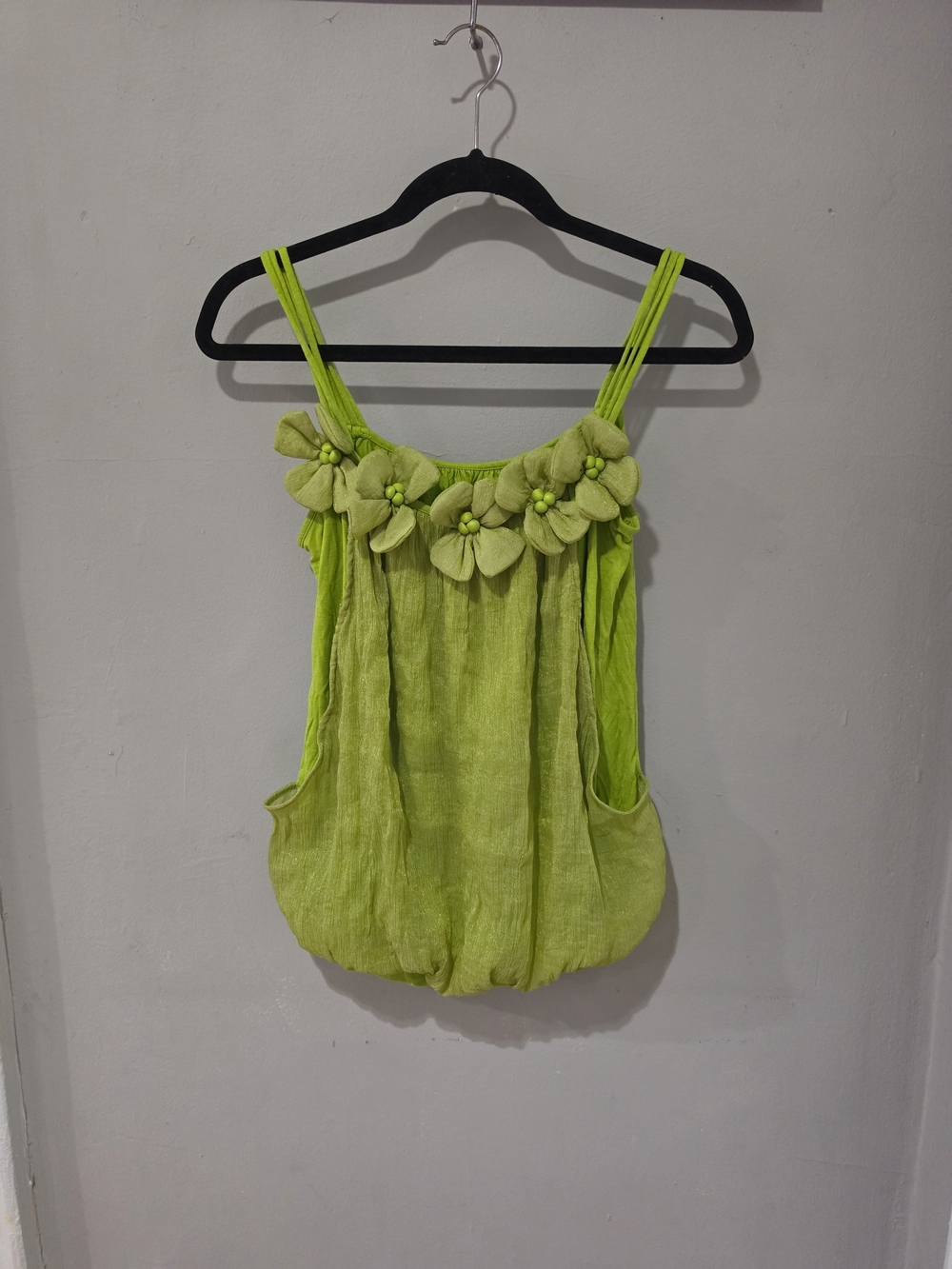 Ryu Y2K Lime Green Bubble Top Floral Applique